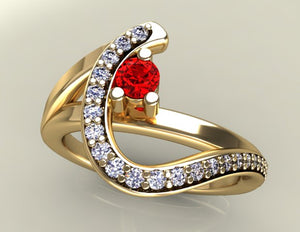 One Birthstone Custom Mothers Ring With Fine Cut Diamonds* by Designed by Christopher Michael