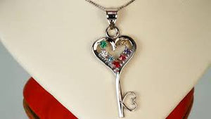 Seven Birthstone Key To Hearts Mothers Pendant* Christopher Michael Design - MothersFamilyRings.com