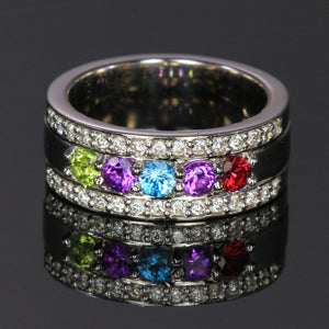 5 Birthstones Mothers Ring Flanked with Fine Diamond* Christopher Michael Design - MothersFamilyRings.com