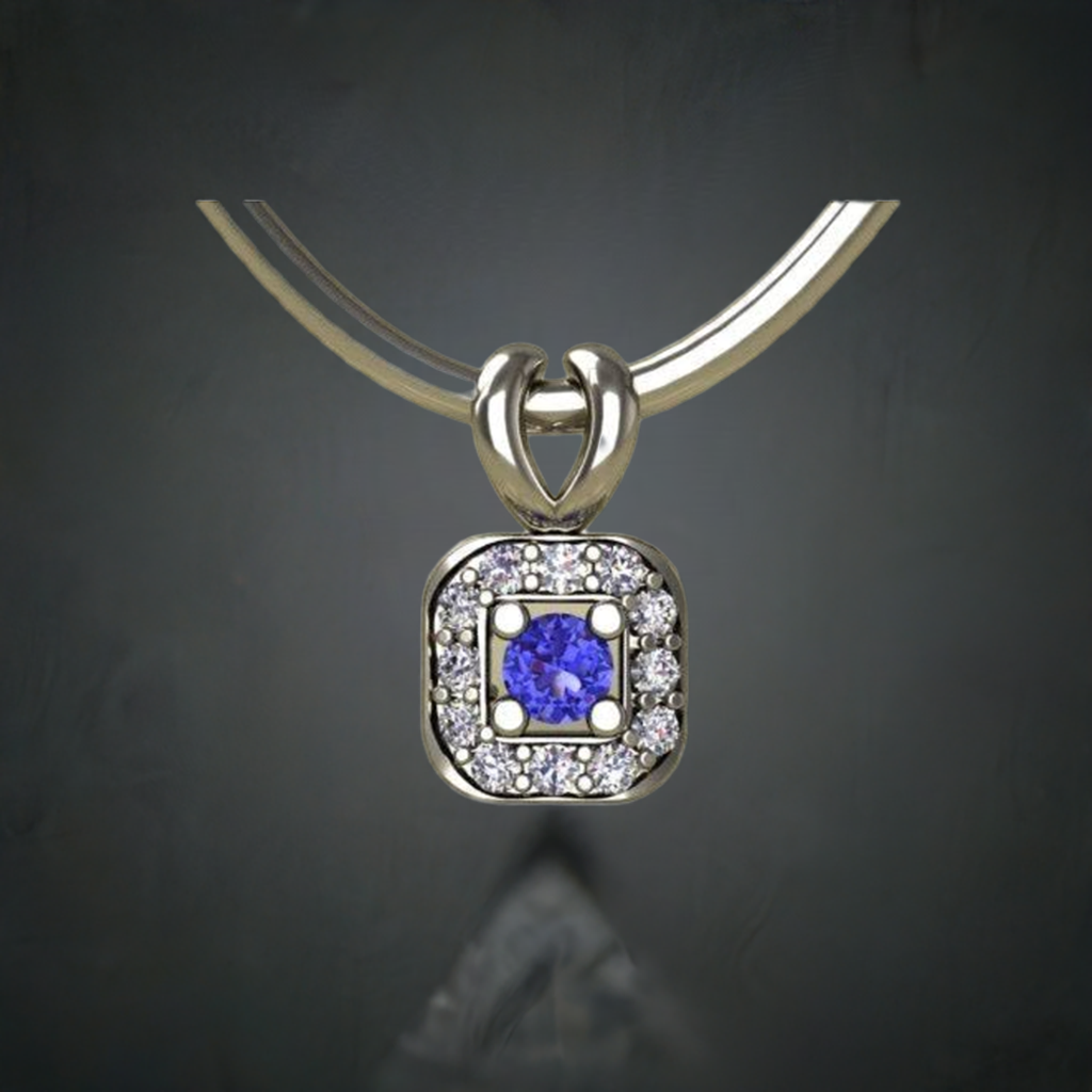 1 Birthstone Mothers Pendant with Diamonds Around by Christopher Michael - MothersFamilyRings.com