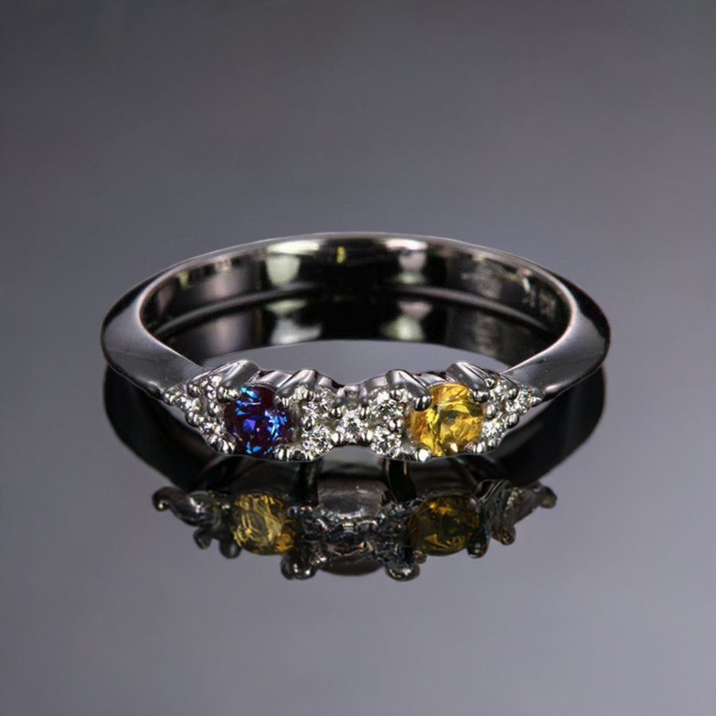 2 Birthstone Mothers Ring With .11 carats of Fine  Diamonds by Christopher Michael - MothersFamilyRings.com
