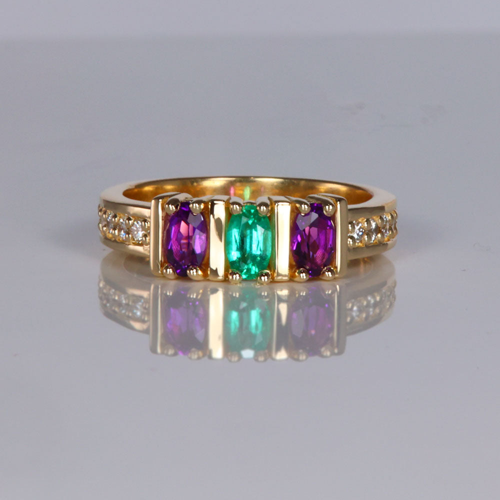 oval cut three stone and diamond mothers ring