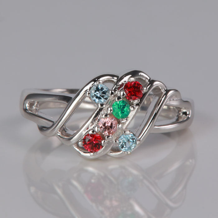 six gemstone white gold mother&#39;s ring