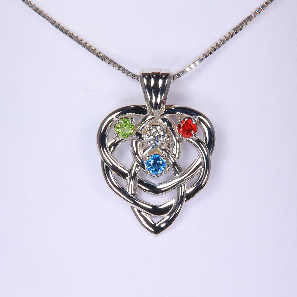 four birthstone white gold celtic mother's pendant