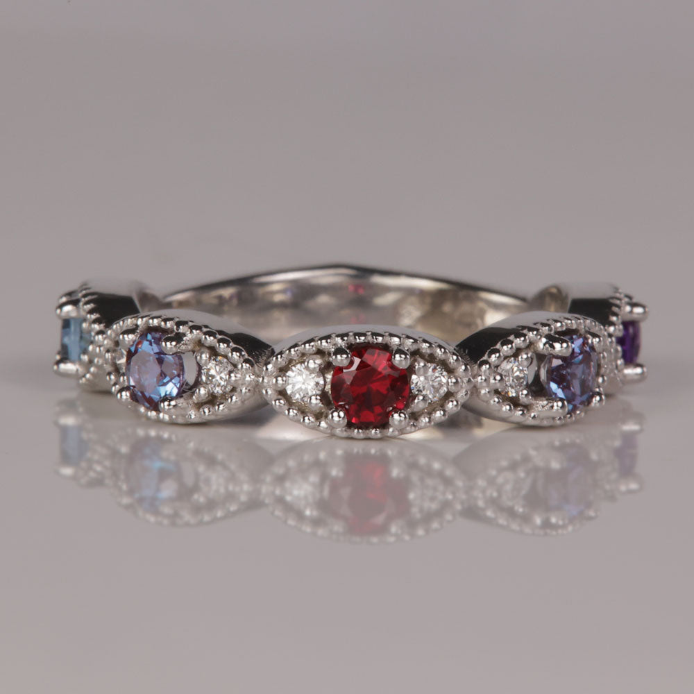 five gemstone mothers ring with diamonds