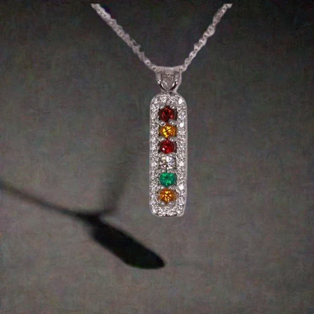 6 Birthstone Mothers Pendant with Diamonds Around by Christopher Michael - MothersFamilyRings.com
