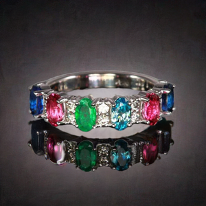 6 Stone Oval Birthstone Ring with Fine Diamonds Designed by Christopher Michael - MothersFamilyRings.com