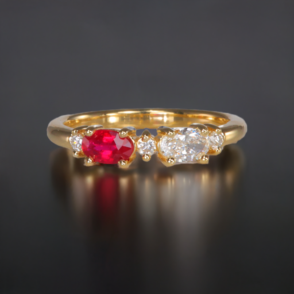 2 Birthstone Christopher Michael Designed Ring With Oval Birthstones Set East to West - MothersFamilyRings.com