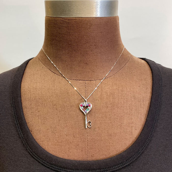 nine gemstone mothers key pendant white gold