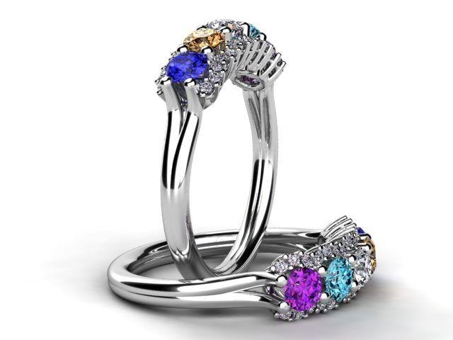 Mother&#39;s Ring With Fine Diamond and 5 Natural Birthstones*  designed by Christopher Michael