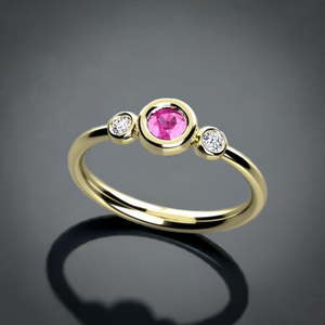 Bezeled Larger Round One Birthstone Mothers Ring With Fine Diamonds Designed by Christopher Michael