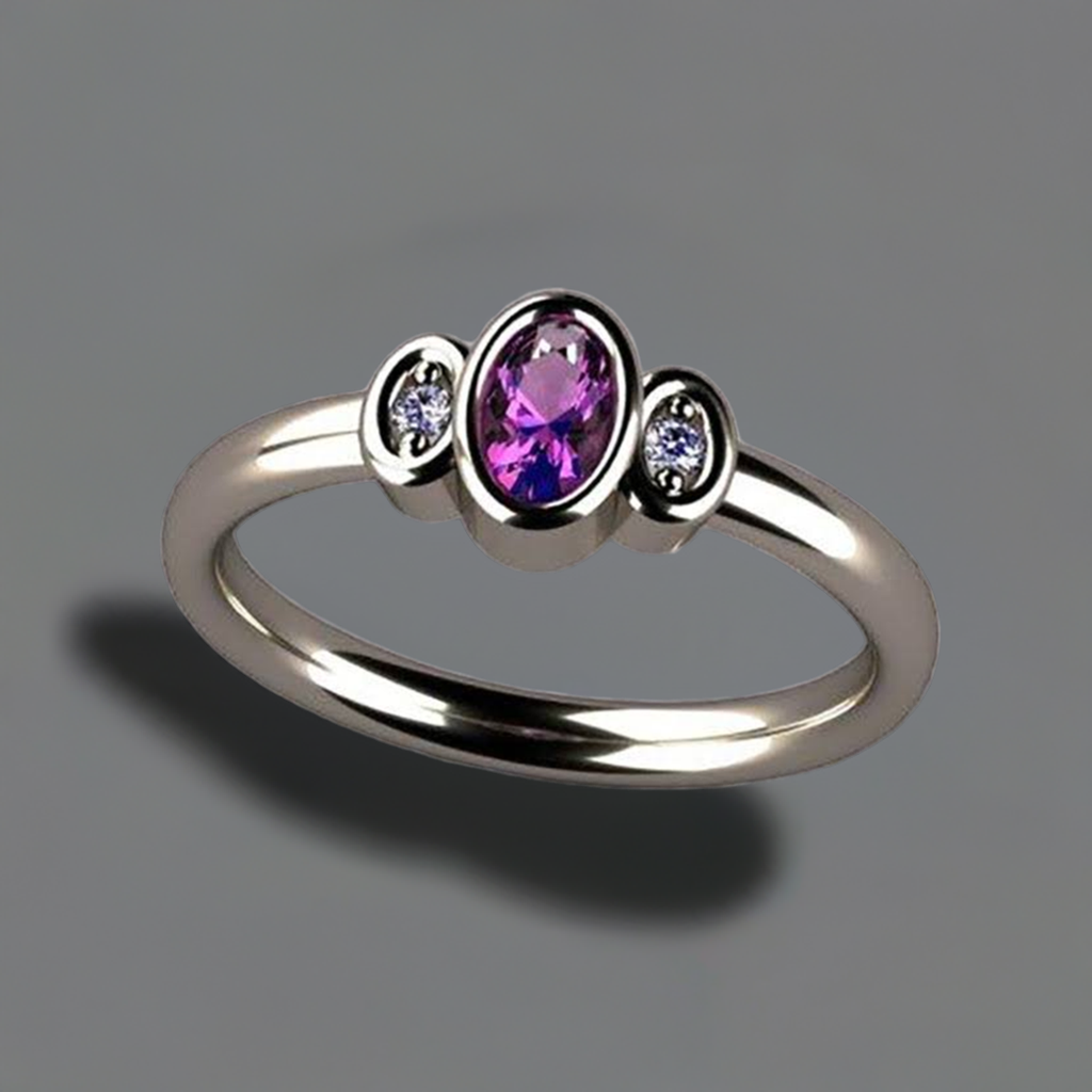 Bezeled One Stone Oval Mothers Ring With Diamond Designed by Christopher Michael - MothersFamilyRings.com