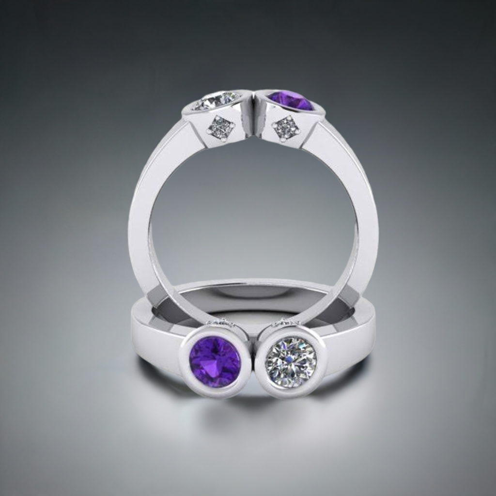 Christopher Michael Design with 2 Bezel Set Gemstones and Diamonds - MothersFamilyRings.com