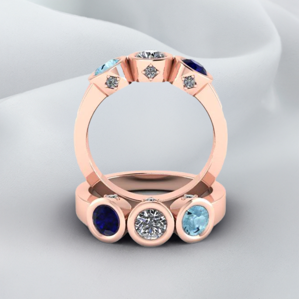 Christopher Michael Design with 3 Bezel Set Gemstones and Diamonds - MothersFamilyRings.com