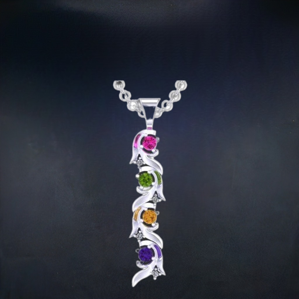 Christopher Michael Vine of Life Pendant Four Stone  with Diamonds - MothersFamilyRings.com