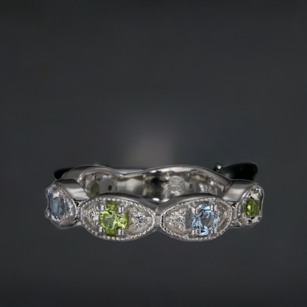 Classy 4 Birthstone Mothers Ring by Christopher Michael with Fine Cut Diamonds - MothersFamilyRings.com