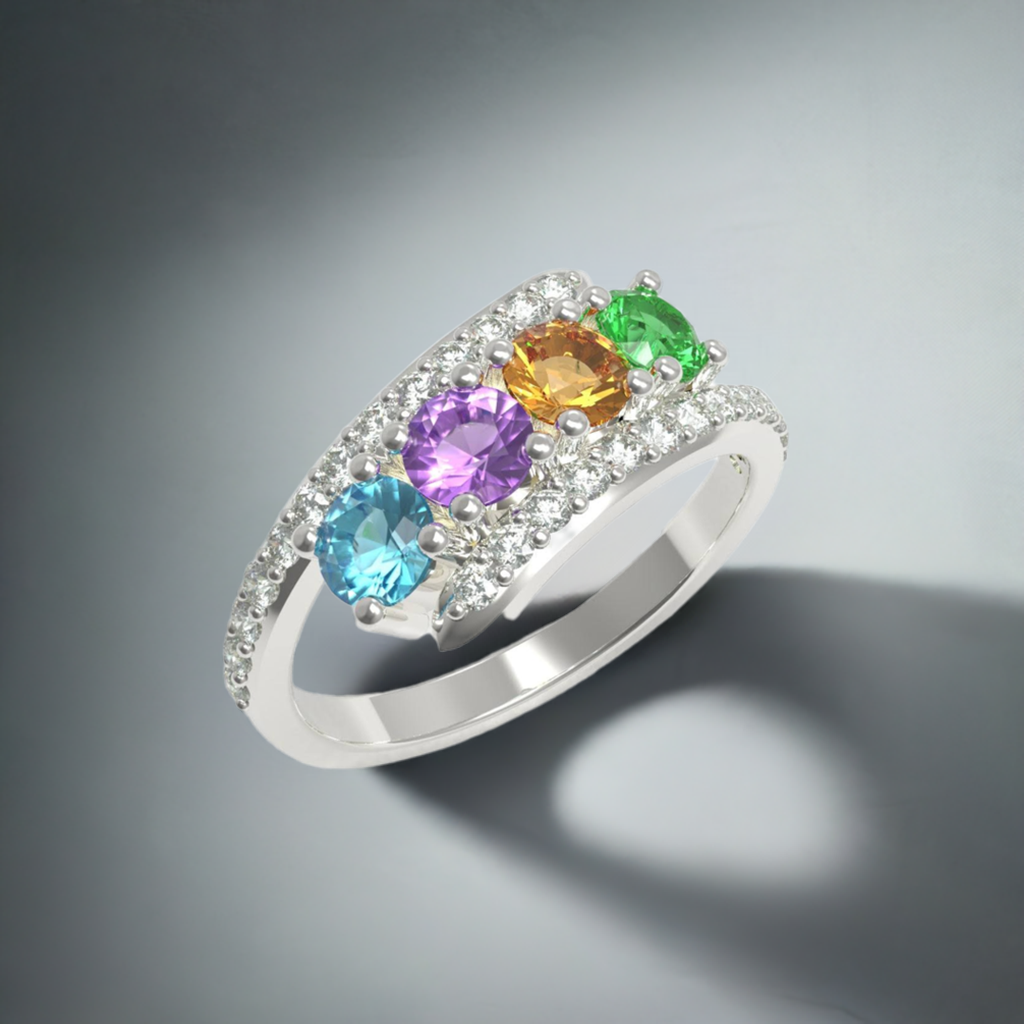 Diamond 4 Stone Bypass Mother&#39;s Ring Designed by Steve Moriarty