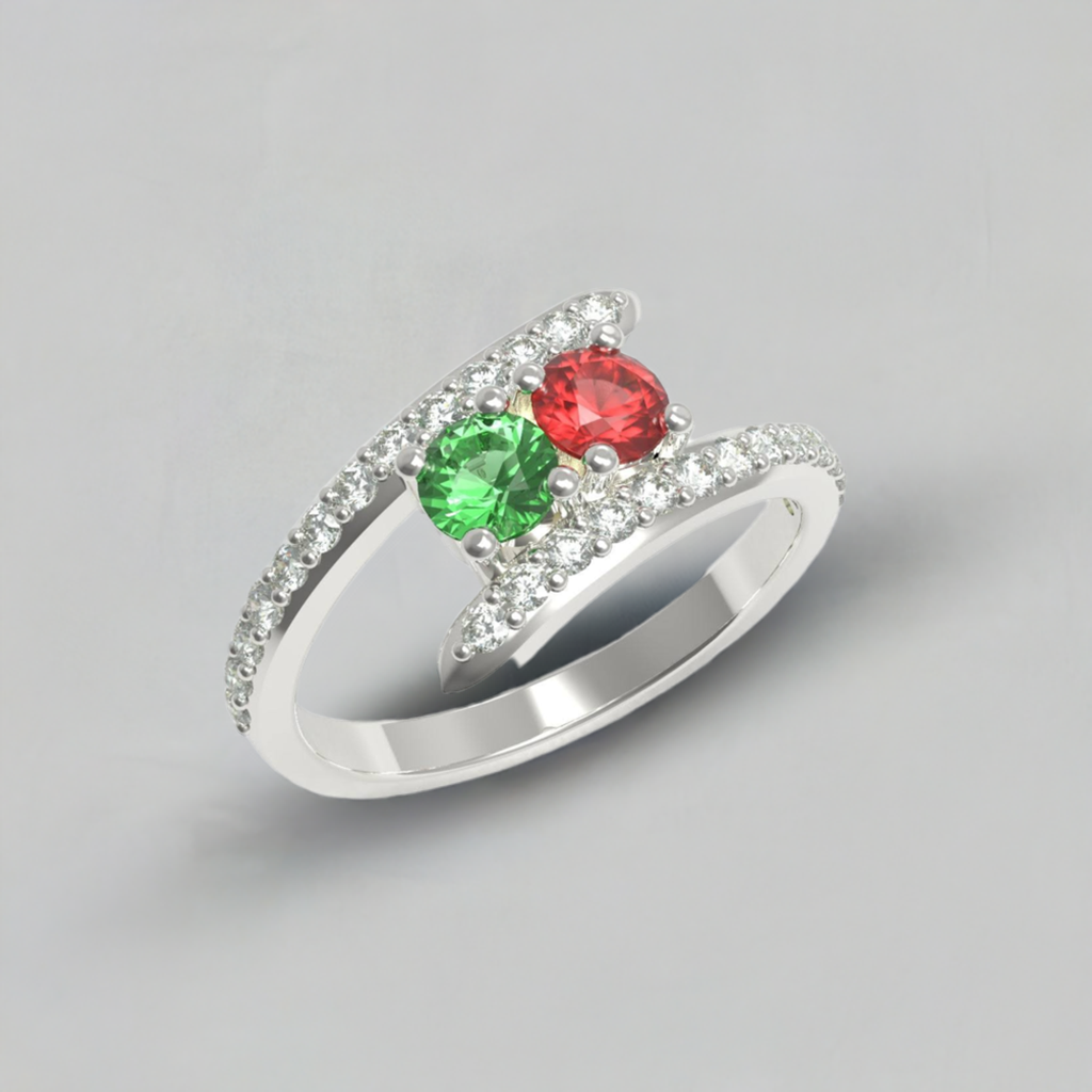 Diamond Bypass 2 Stone Mother&#39;s Ring