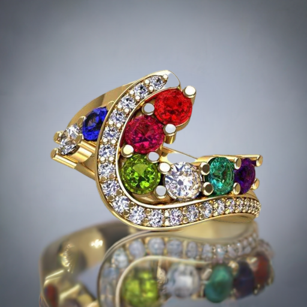 Eight Birthstone Custom Mothers Ring With Ideal Cut Diamonds MothersFamilyRings