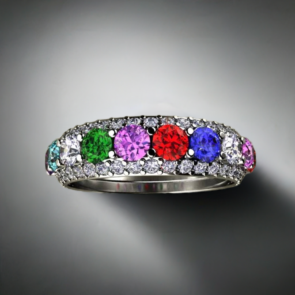 Eleven Birthstone Mothers Ring by Christopher Michael - MothersFamilyRings.com