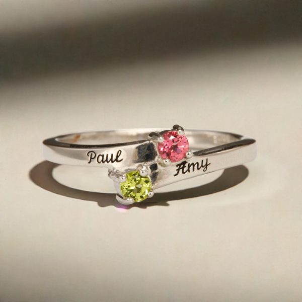 2 Stone Engraved Mothers Rings Personalized With Names