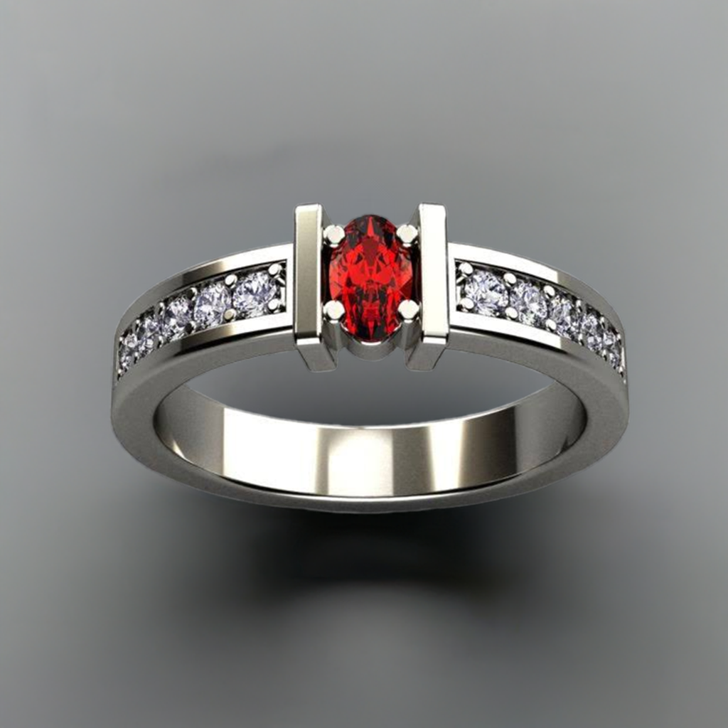 One Stone Oval Mothers Ring with Diamonds 14 KT. Yellow Gold