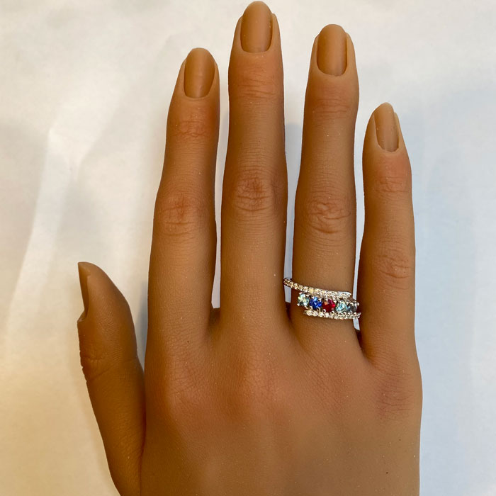 bypass style mother's ring five gemstones