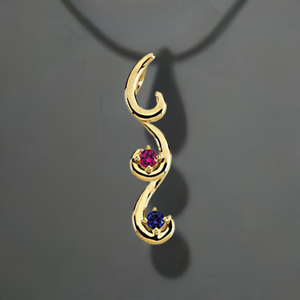 Flowing Drop Mother's Pendant with 2 Natural Birthstones