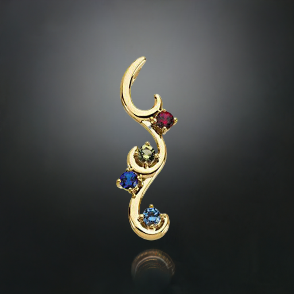 Flowing Drop Mother&#39;s Pendant with 4 Natural Birthstones