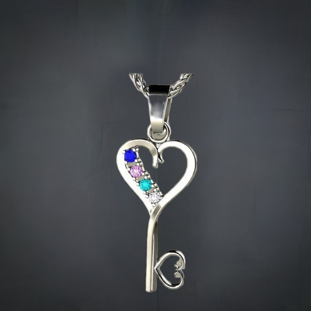 Four Birthstone Key To Hearts Mothers Pendant Christopher Michael Design - MothersFamilyRings.com