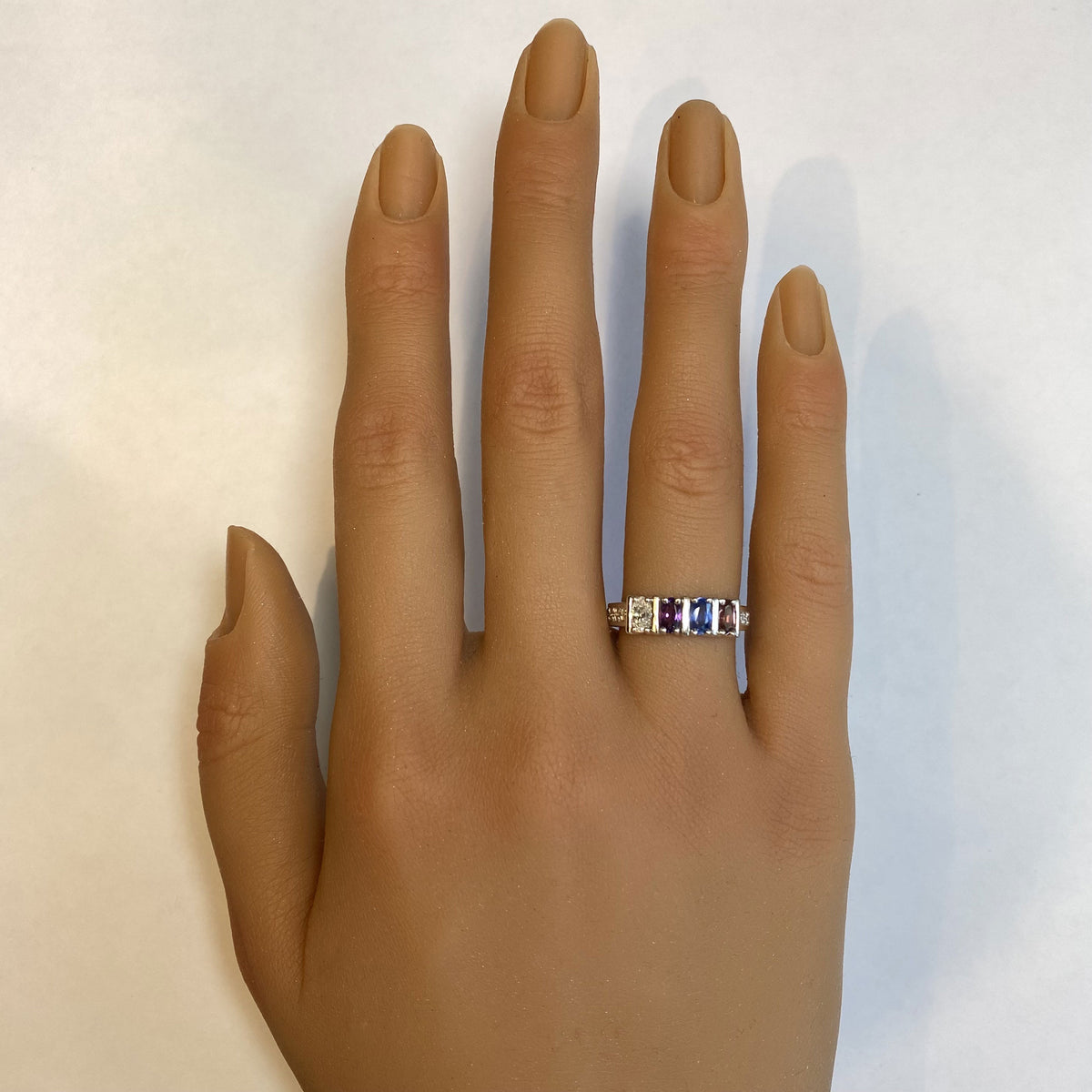 white gold gemstone diamond mother&#39;s ring