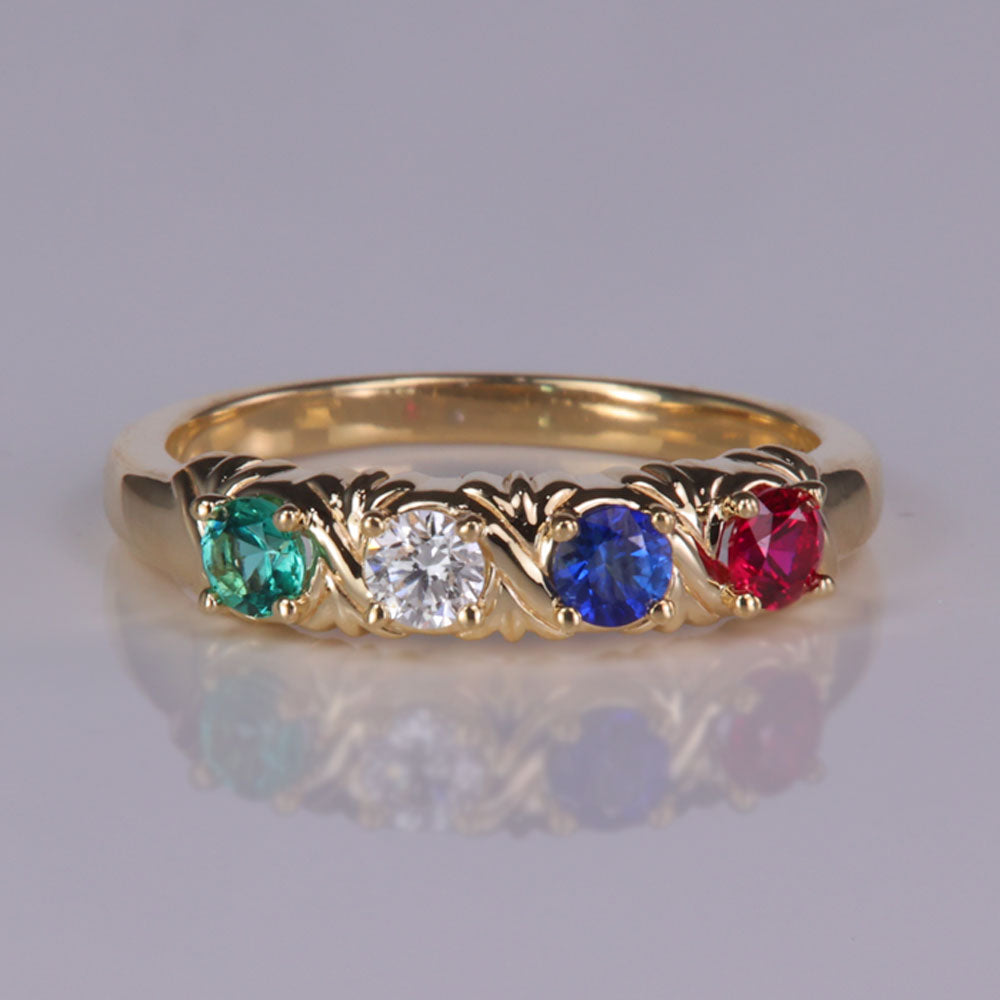 yellow gold four gemstone mother's ring