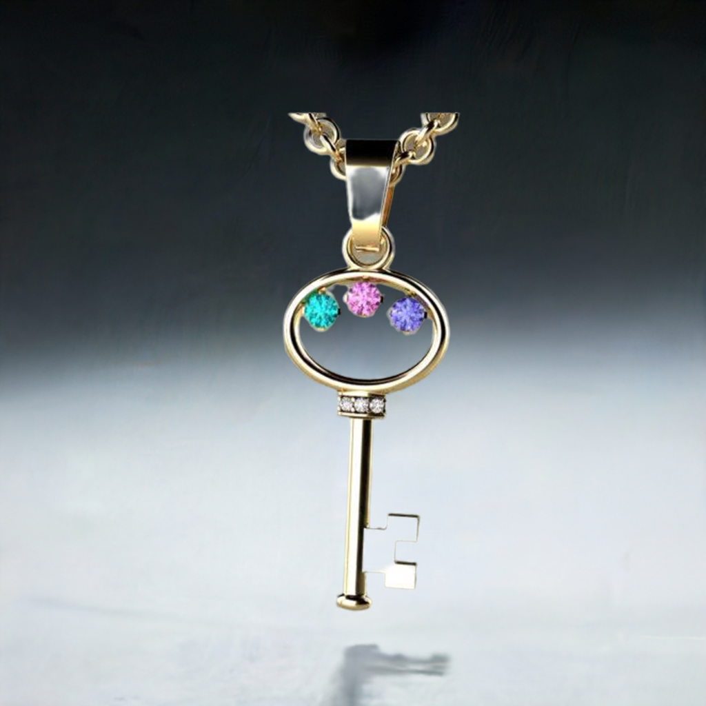 Key To My Heart Mother&#39;s Pendant with Three Birthstones - MothersFamilyRings.com