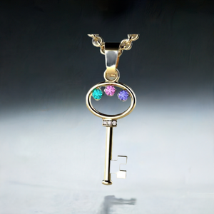 Key To My Heart Mother's Pendant with Three Birthstones - MothersFamilyRings.com