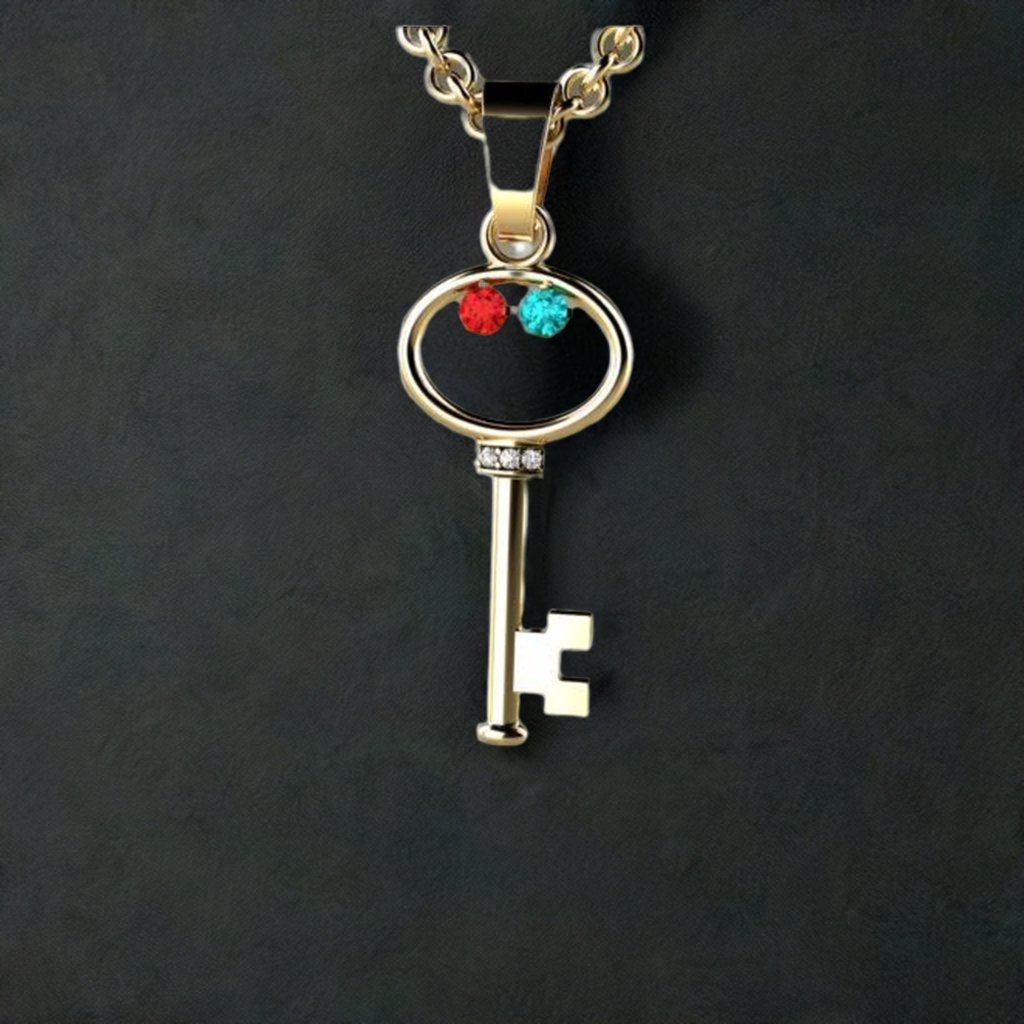 Key To My Heart Mother&#39;s Pendant with Two Birthstones - MothersFamilyRings.com