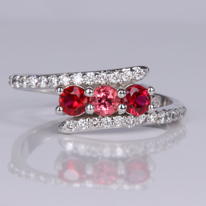 three stone bypass ring in white gold mother&#39;s ring