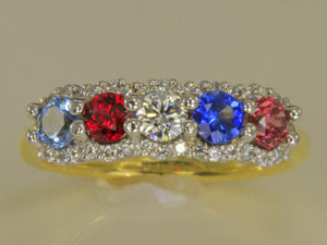Mother's Ring With Fine Diamond and 5 Natural Birthstones designed by Christopher Michael - mothers family rings