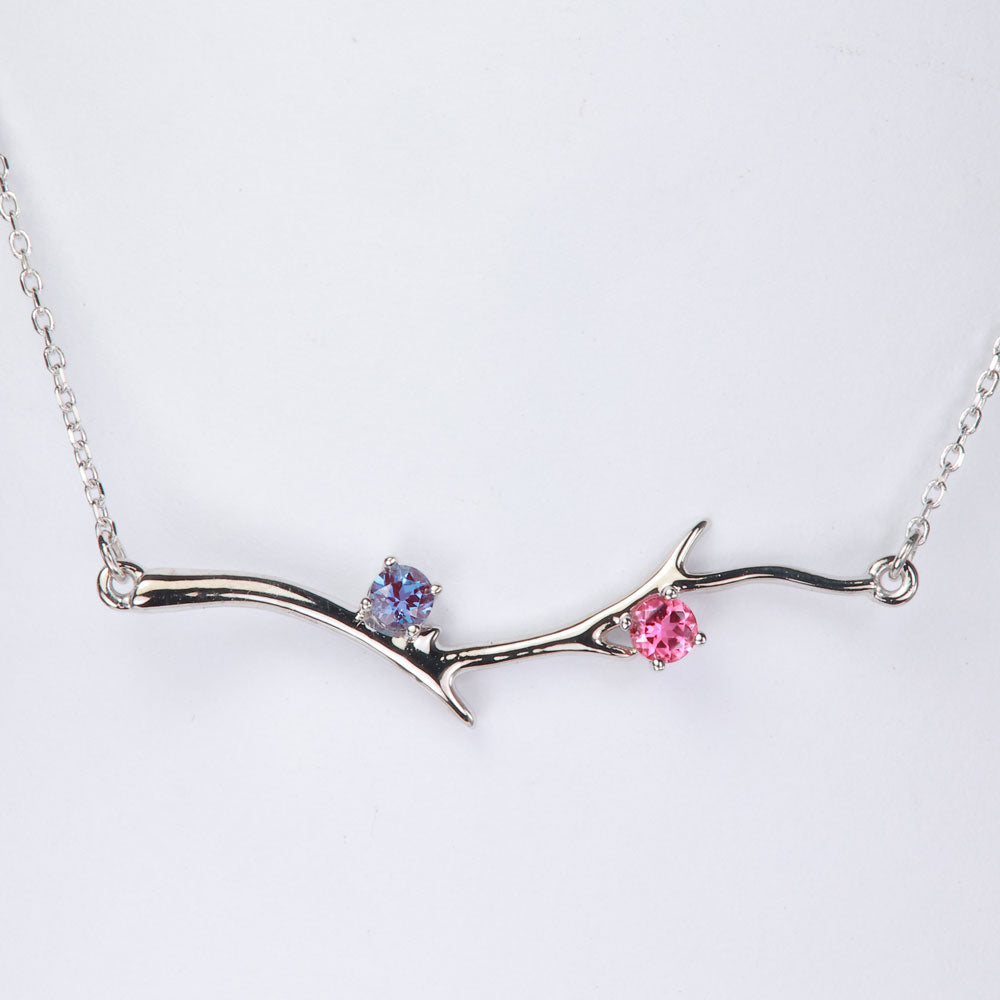 white gold mothers branch pendant with two gemstones