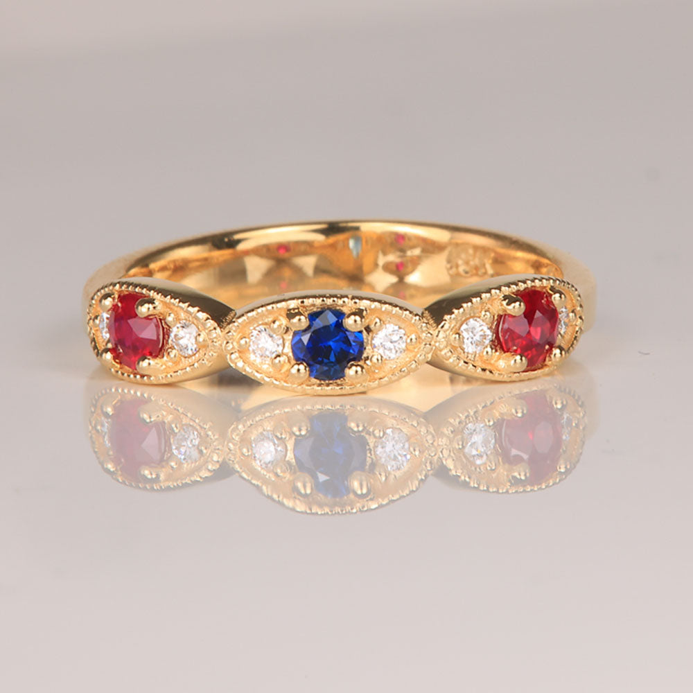 three birthstone mothers ring yellow gold diamonds
