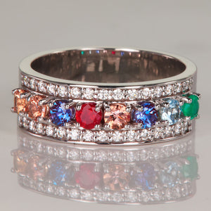 mothers ring eight birthstones diamonds white gold 