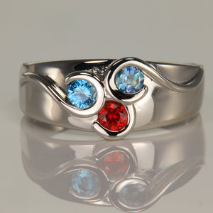 Larger Round Fine Natural Three Birthstone Mothers Ring* designed by Christopher Michael - MothersFamilyRings.com