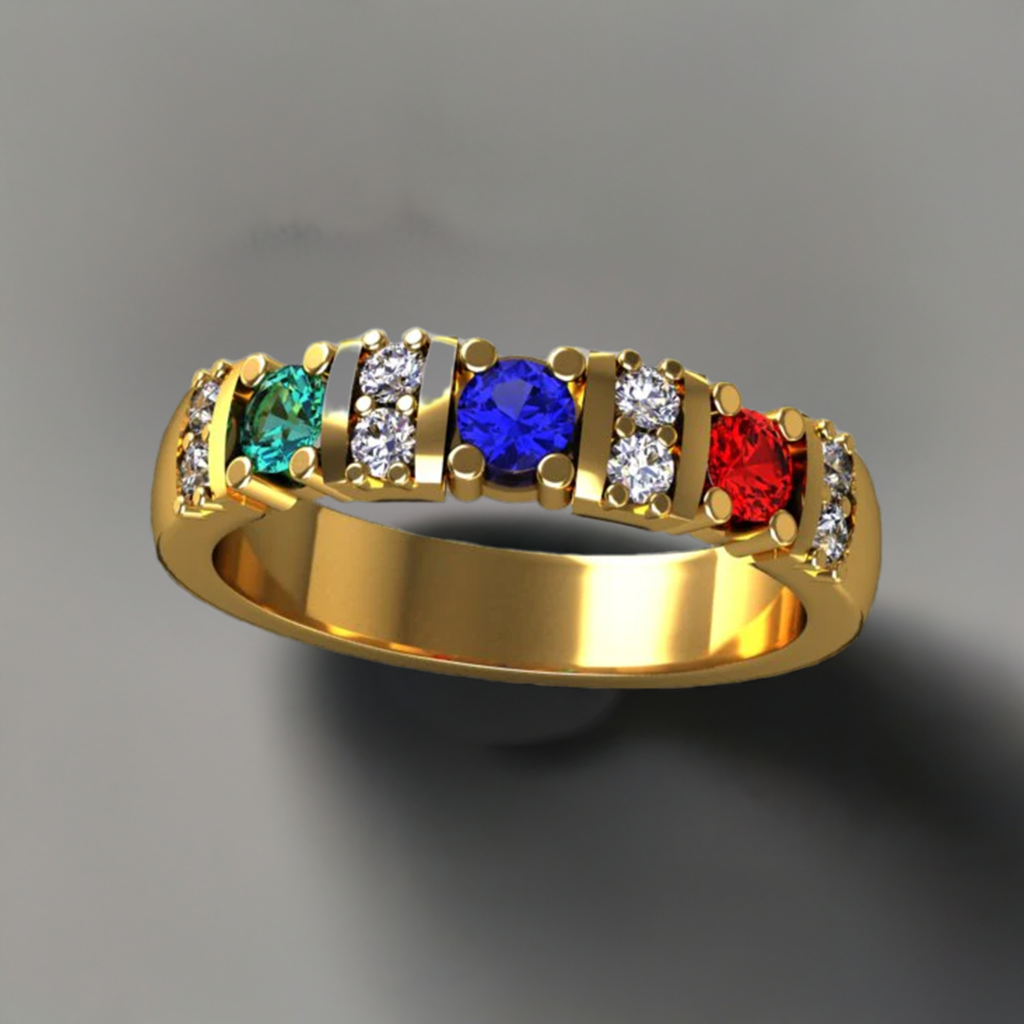 Our Most Popular Mothers ring with Three Larger 3.5 mm Gems by Christopher Michael - MothersFamilyRings.com