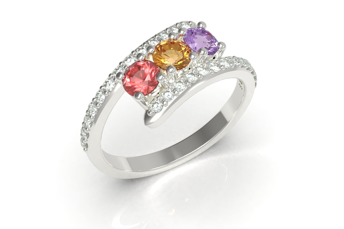 Diamond 3 Stone Bypass Mother&#39;s Ring Designed