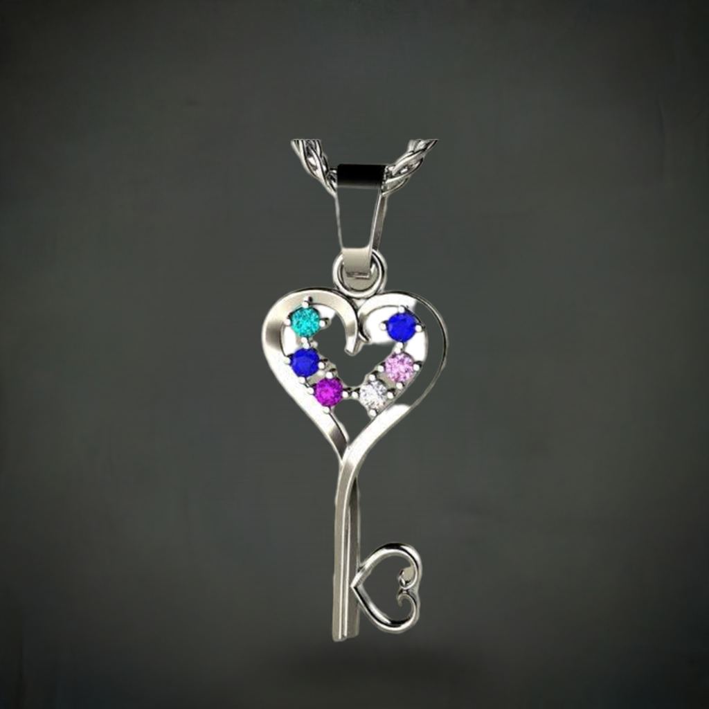 Six Birthstone Key To Hearts Mothers Pendant* Christopher Michael Design - MothersFamilyRings.com