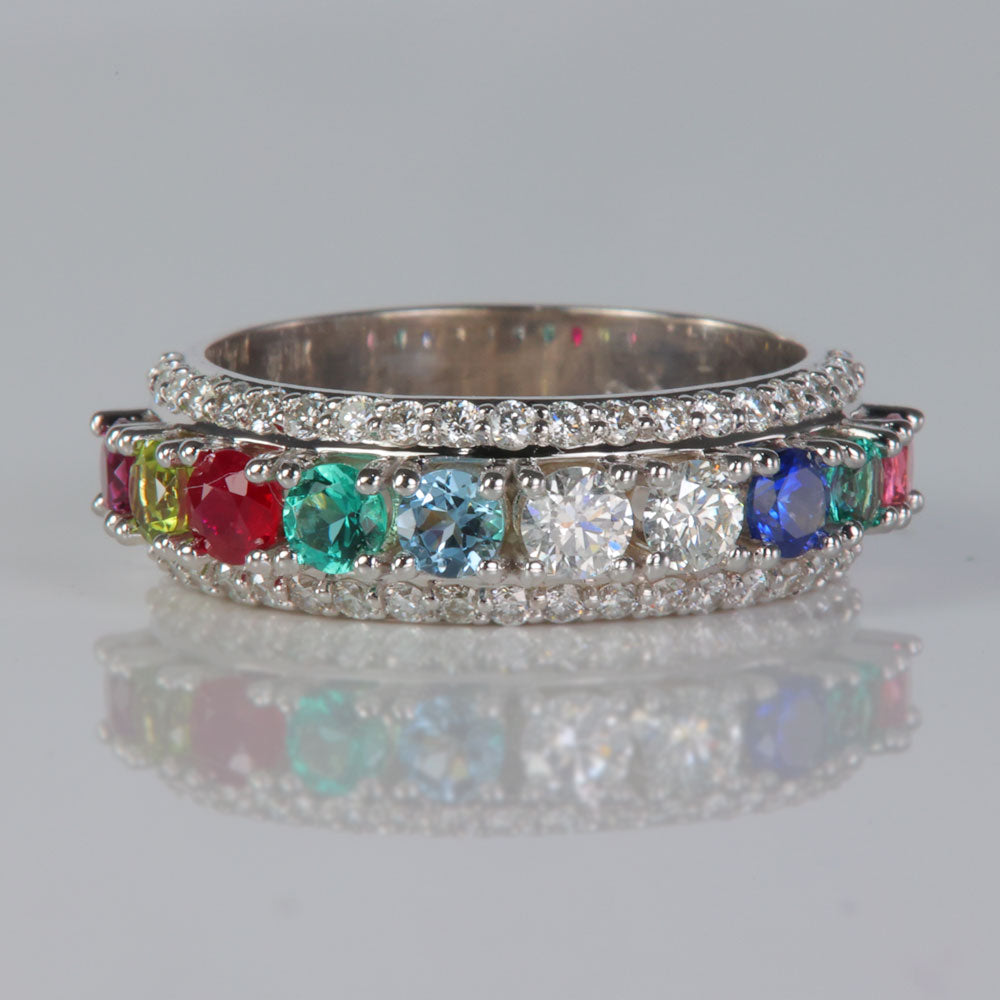 white gold mothers ring with ten birthstones and diamonds