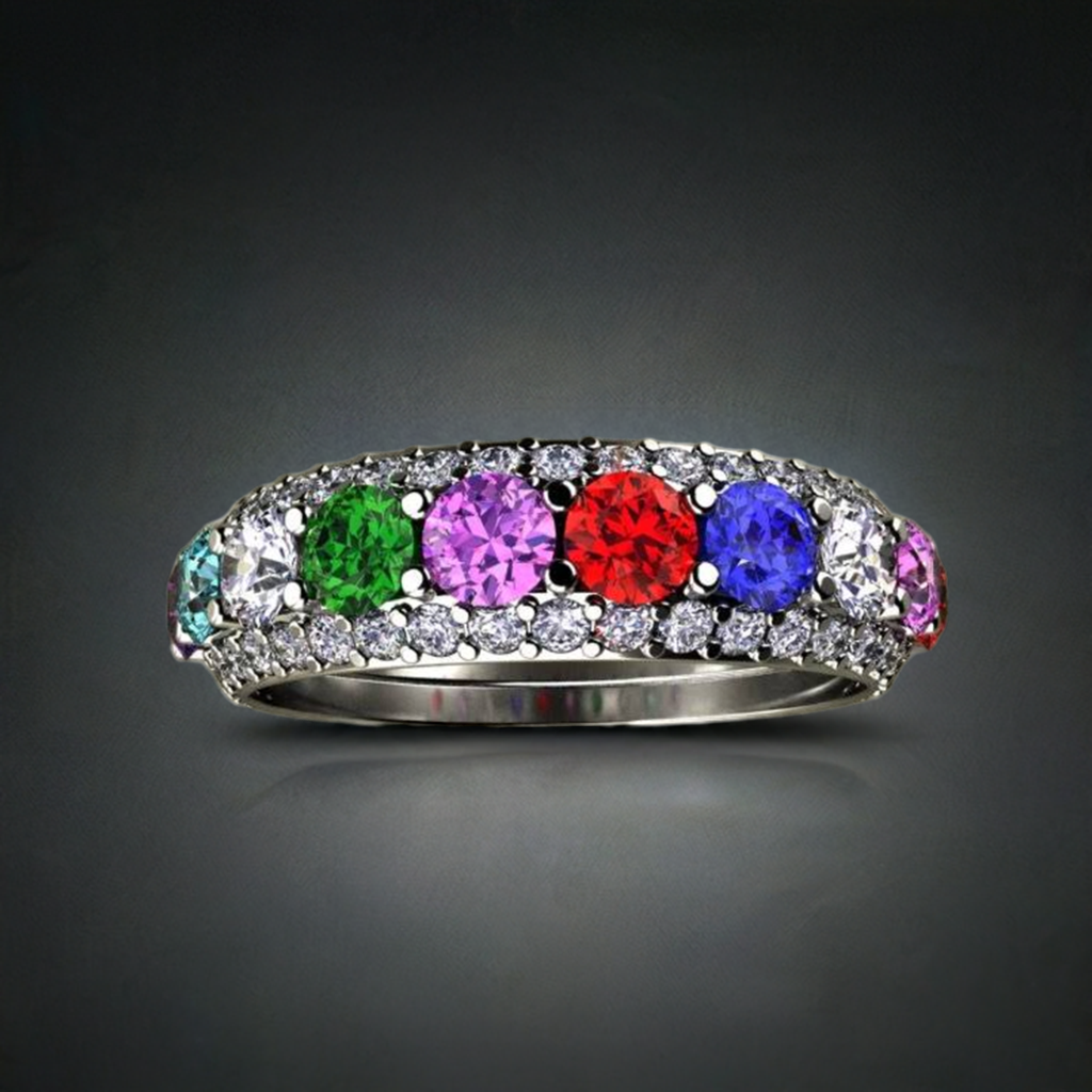 Twelve Birthstone Mothers Ring by Christopher Michael - MothersFamilyRings.com