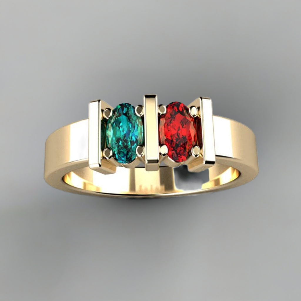 Two Stone Oval Mothers Ring with Bars MothersFamilyRings