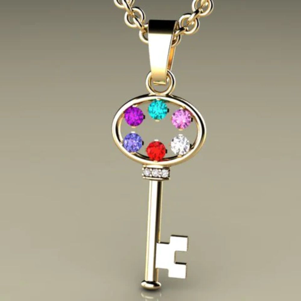 Key To My Heart Mother&#39;s Pendant with Six Birthstones - MothersFamilyRings.com