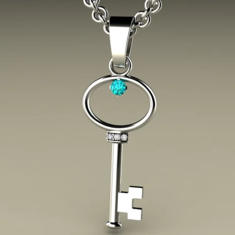 Key To My Heart Mother&#39;s Pendant with One Birthstones - MothersFamilyRings.com