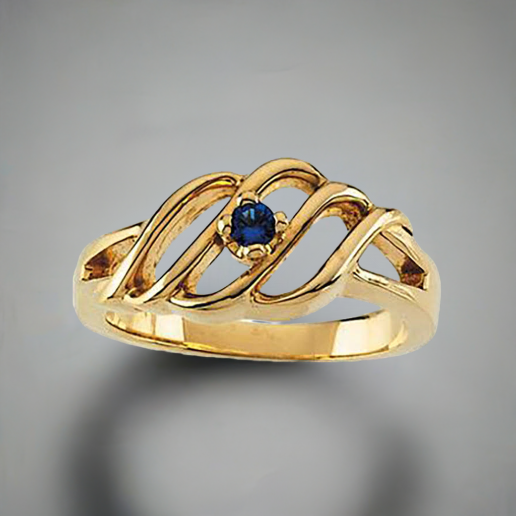 Wave Mothers Ring with One Fine Natural Birthstones - MothersFamilyRings.com
